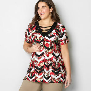 Avenue Graphic Floral Lace Up Swing Top 18/20